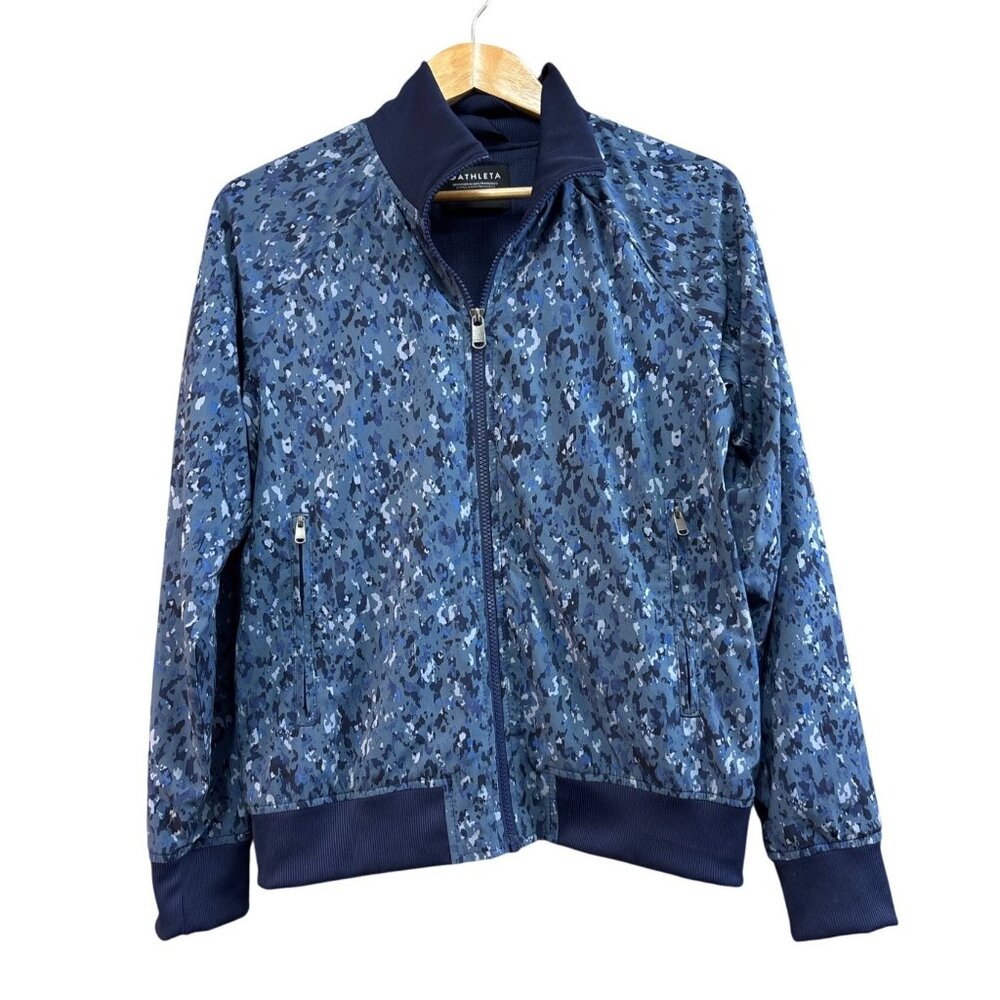 Athleta Brooklyn Bomber Jacket S Blue Camo Zip-Up Lightweight